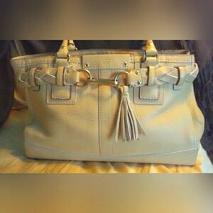 Coach Beige Leather Shoulder Bag with Tassel